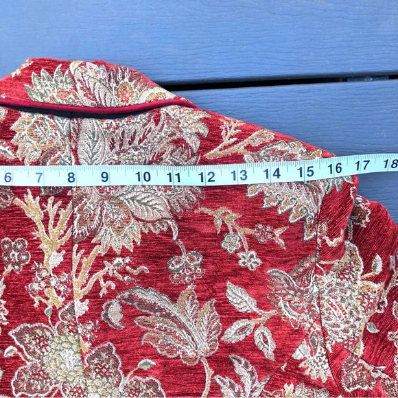 Woven Tapestry Jacket Handmade Jacquard Coat Red Floral Small Mary Lynn O’Shea - Picture 10 of 13